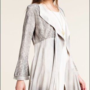 VOCAL Faux Suede Cardigan Grey with Lace Accents